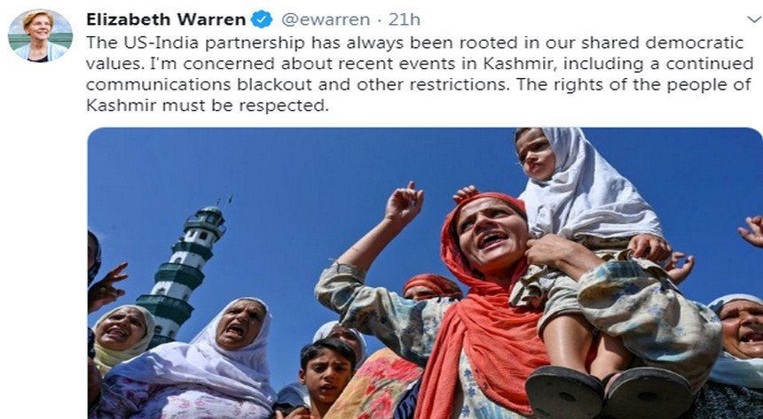 Read more about the article Rights of the people of Kashmir must be respected: US Sen. Elizabeth Warren