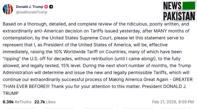 Trump augments tariff to 15%