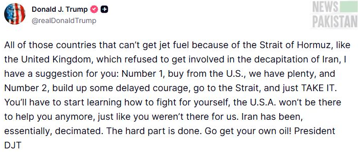 Trump took to Truth Social asking nations to get their own oil from Hormuz
