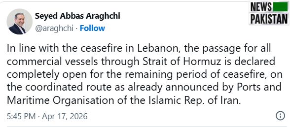 Foreign Minister of Iran talks about opening of the strait of Hormuz 