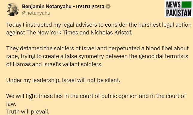 The New York Times ran a column by Nocholas Kristof The Silence Meets the Rape of Palestinians. PM Netanyahu set to sue NYT